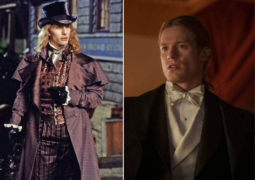 O vampiro Lestat em duas representações de Entrevista com o Vampiro. A primeira, à esquerda, onde o personagem é interpretado por Tom Cruise, e a segunda, à direita, onde ele é interpretado por Sam Raid