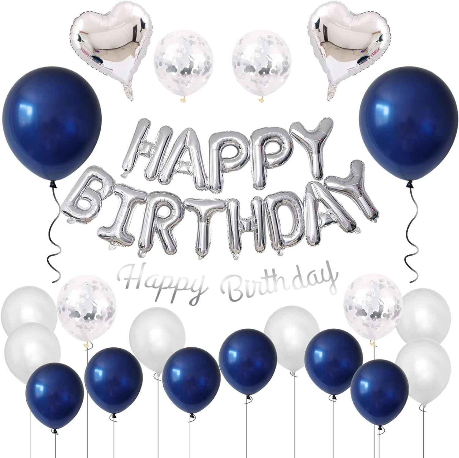 Silver Blue Happy Birthday Foil Balloon Banner Balloon Kit Easy DIY Party
