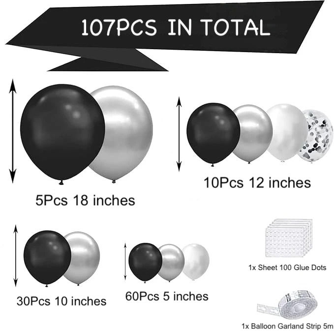DIY Balloon Decoration Set Stag Night Hens Adult Birthday for Him - Black Silver