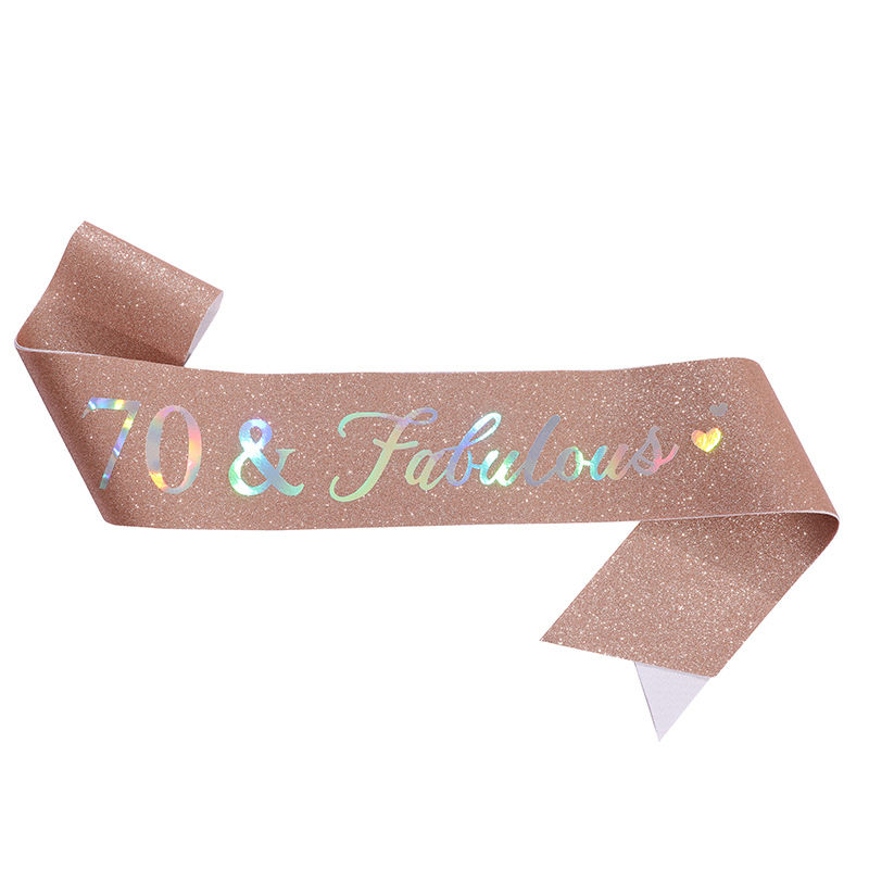 70th birthday sash with rose gold glitter 70 and Fabulous design