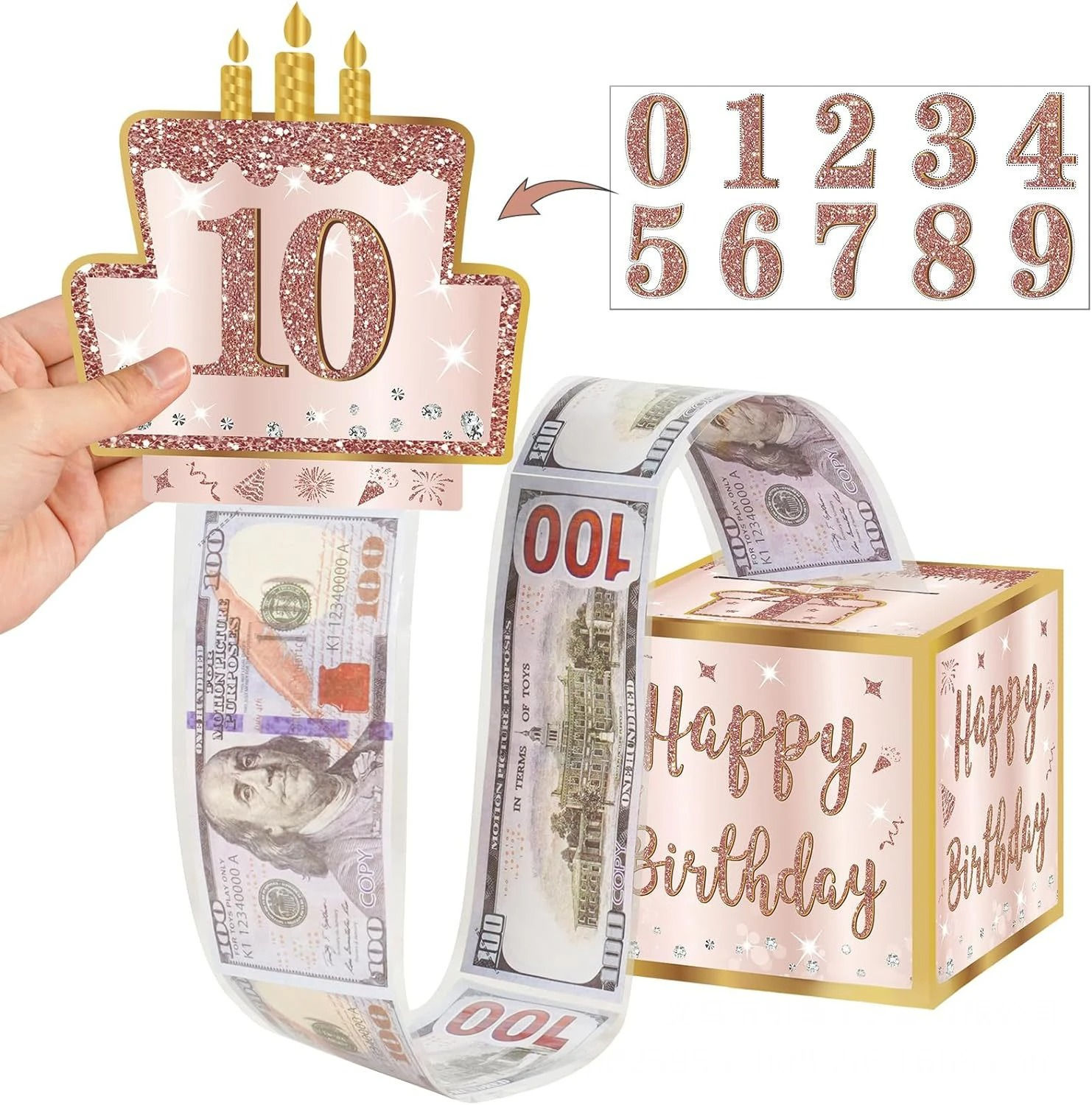 ROSE GOLD Age Number Customization Drawout Surprise Birthday Money Gift Box