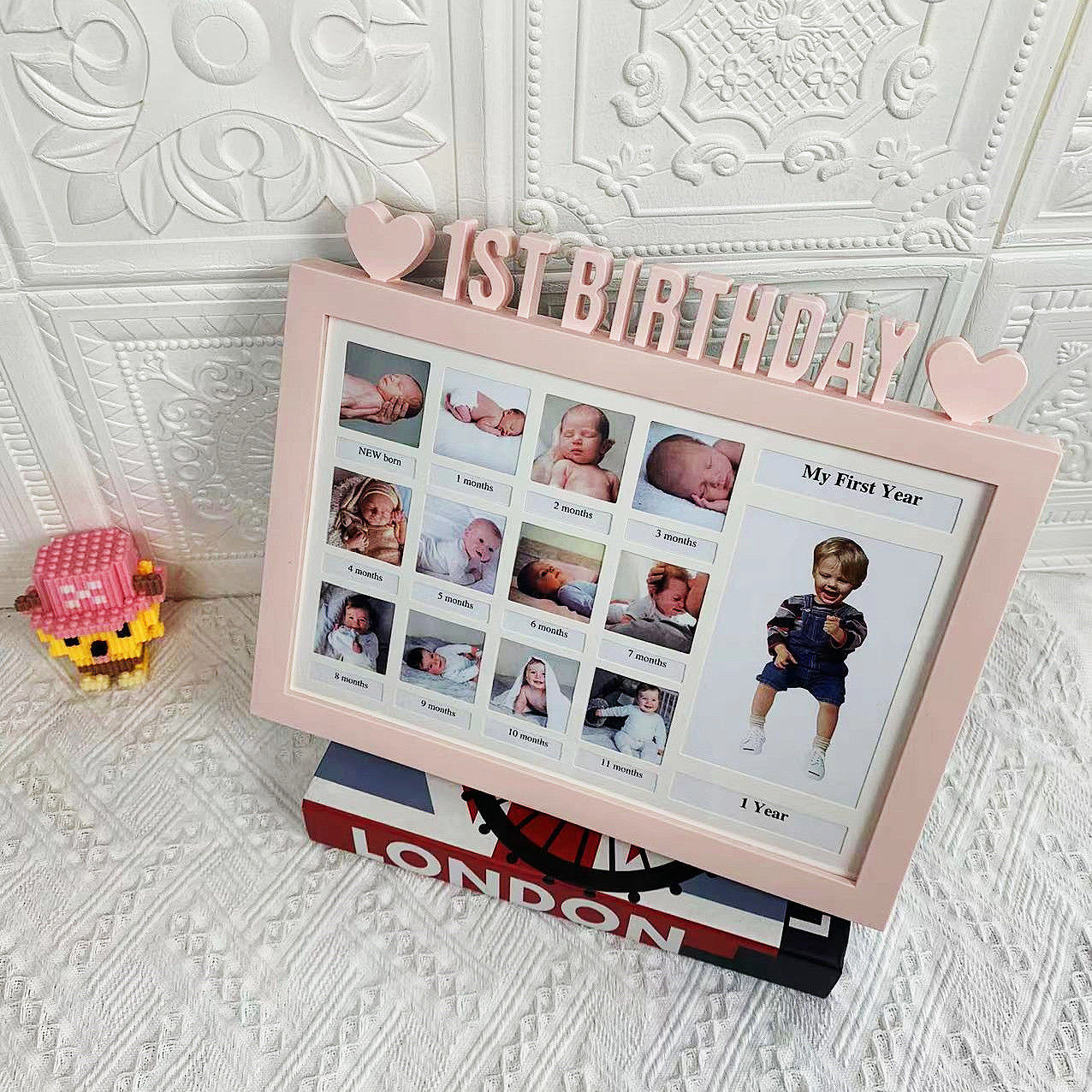 1st Birthday Baby Growth Record Photo Frame One Birthday Keepsake Frame - Pink