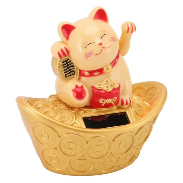 Thumbnail: Lucky Cat Ornament Solar Powered Wealth Luck New Home New Business