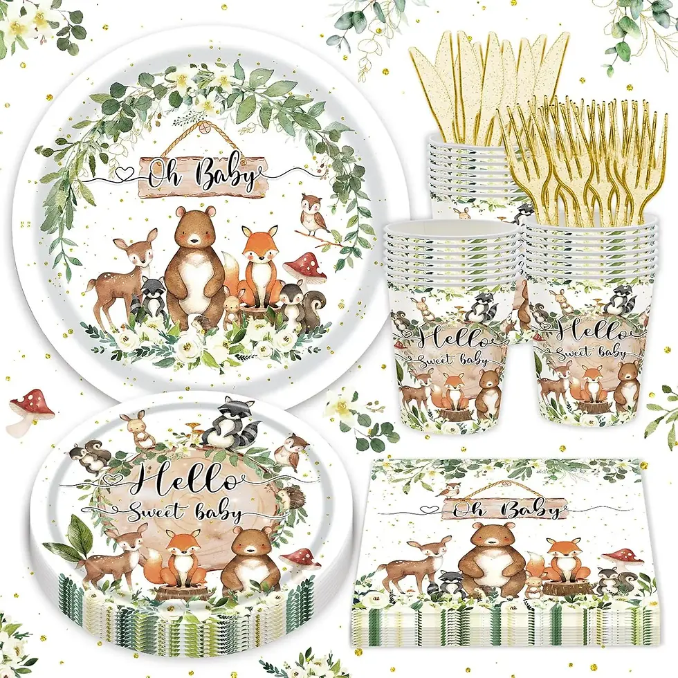 Woodland Jungle Oh Baby Baby Shower Girl or Boy Gender Reveal Party Tableware