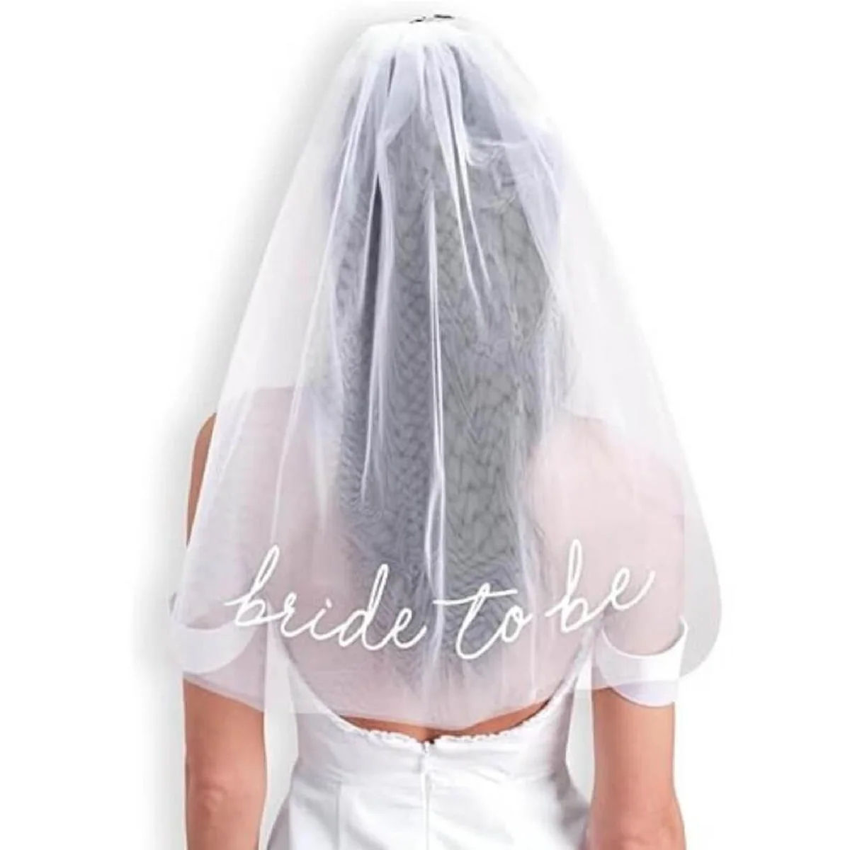Bride to Be White Double-Layer Veil with Comb – Hens Party & Wedding Photo Prop