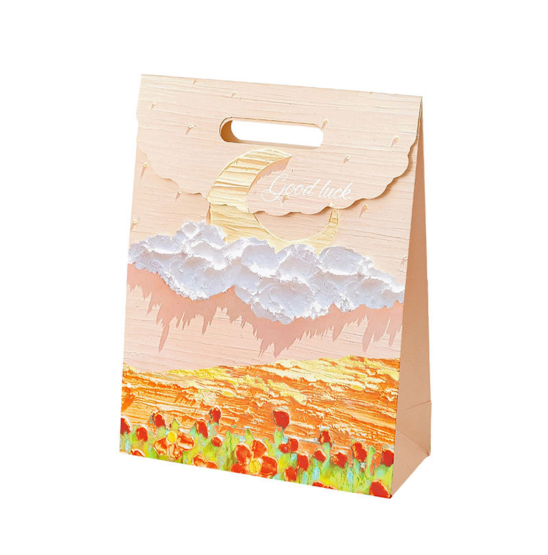 Thumbnail: 4pcs Literary Oil Painting Gift Paper Bag Birthday Packaging Festive Gift Bag