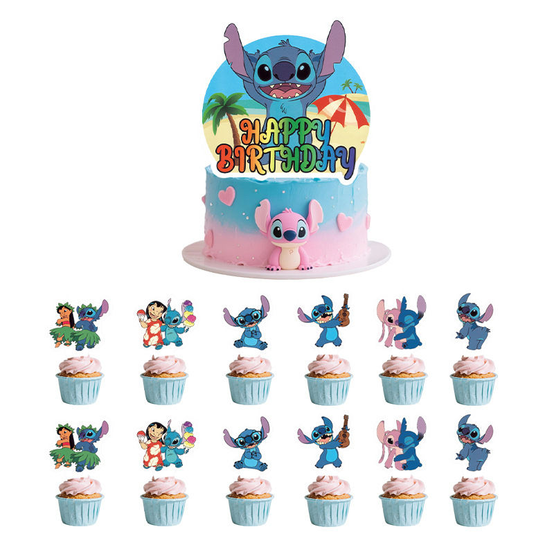 Thumbnail: Cute Lilo Stitch Tropical Island Balloon Birthday Cupcake Topper Party
