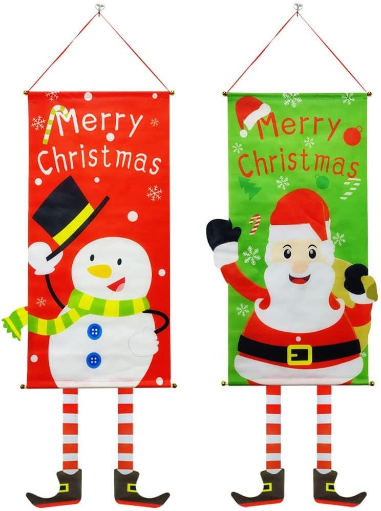 Thumbnail: Christmas Door Hanging Window Sign Banners Fabric Flag Door Banner Christmas Decorations