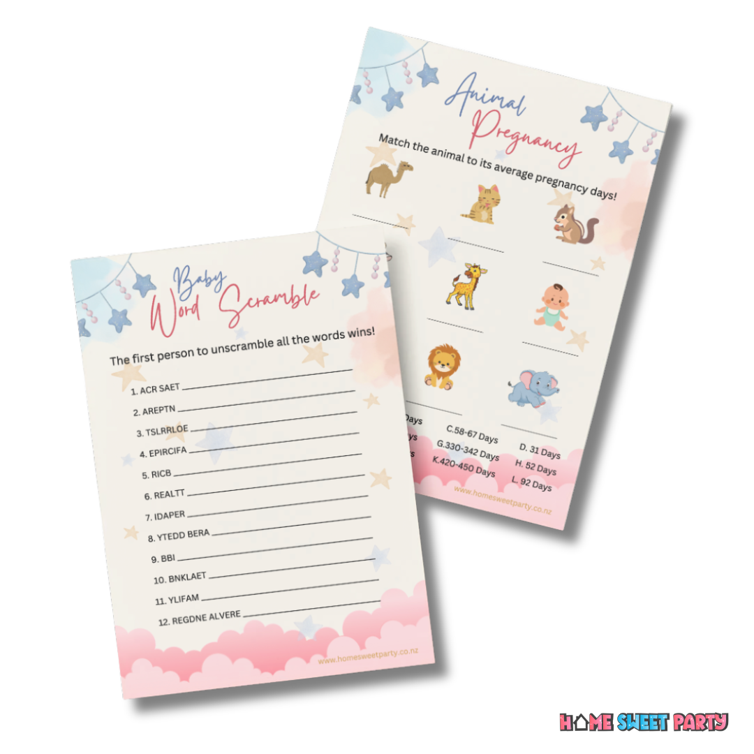 Word Scramble - Baby Shower Gender Reveal Party Fun Activities Game Card