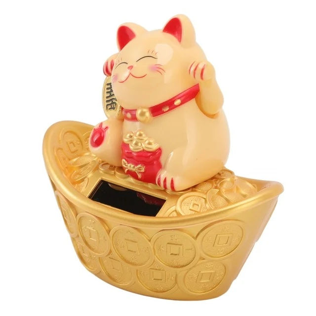 Thumbnail: Lucky Cat Ornament Solar Powered Wealth Luck New Home New Business