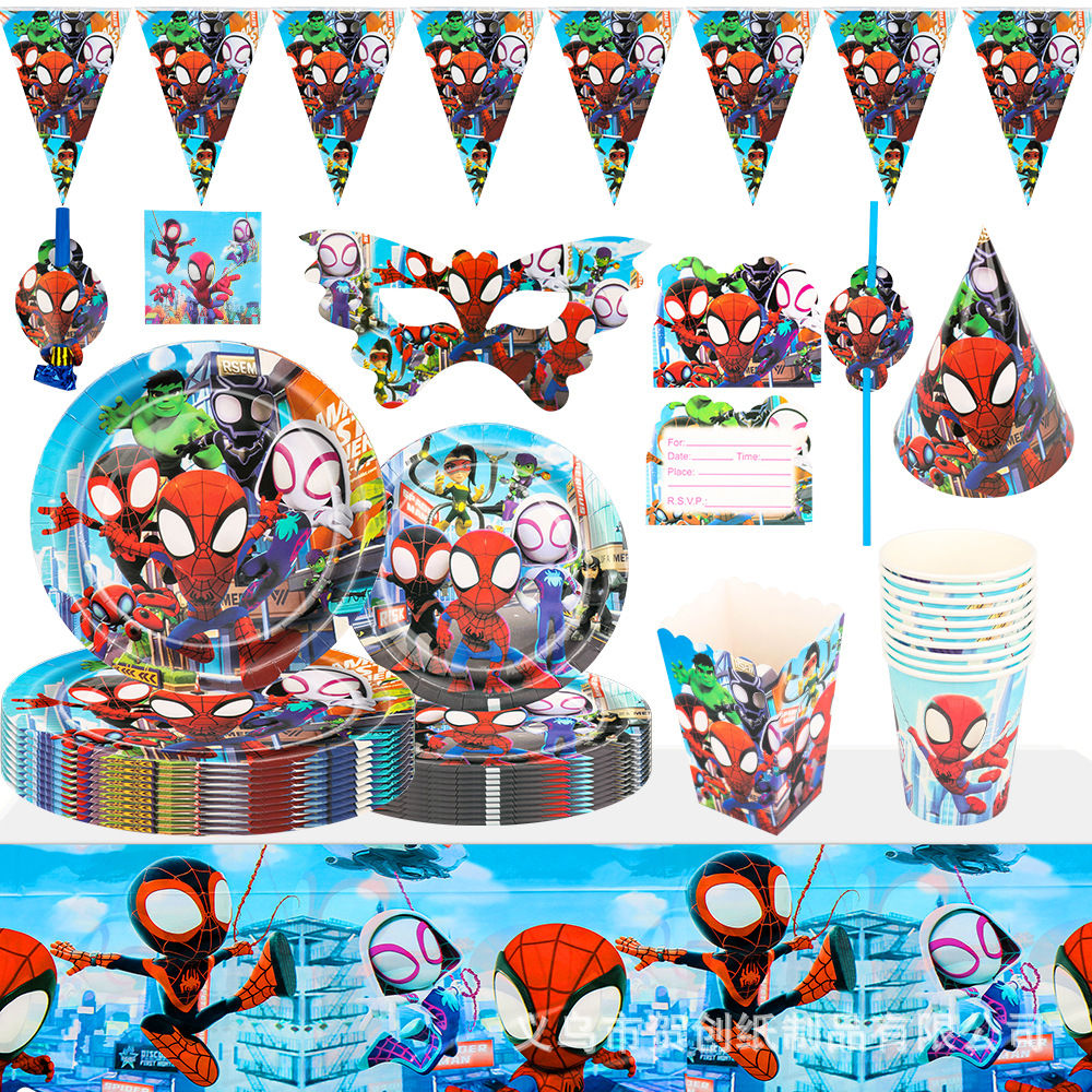 Marvel Spidey Spider-Man Birthday Party Tableware Set Plates Cups Tablecloth