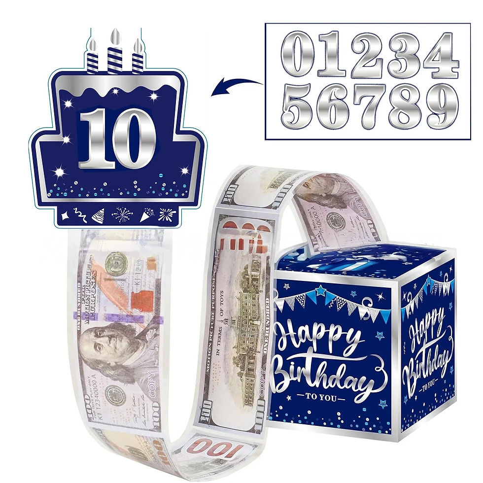 Age Number Customization Drawout Surprise Birthday Money Gift Box - Silver Blue
