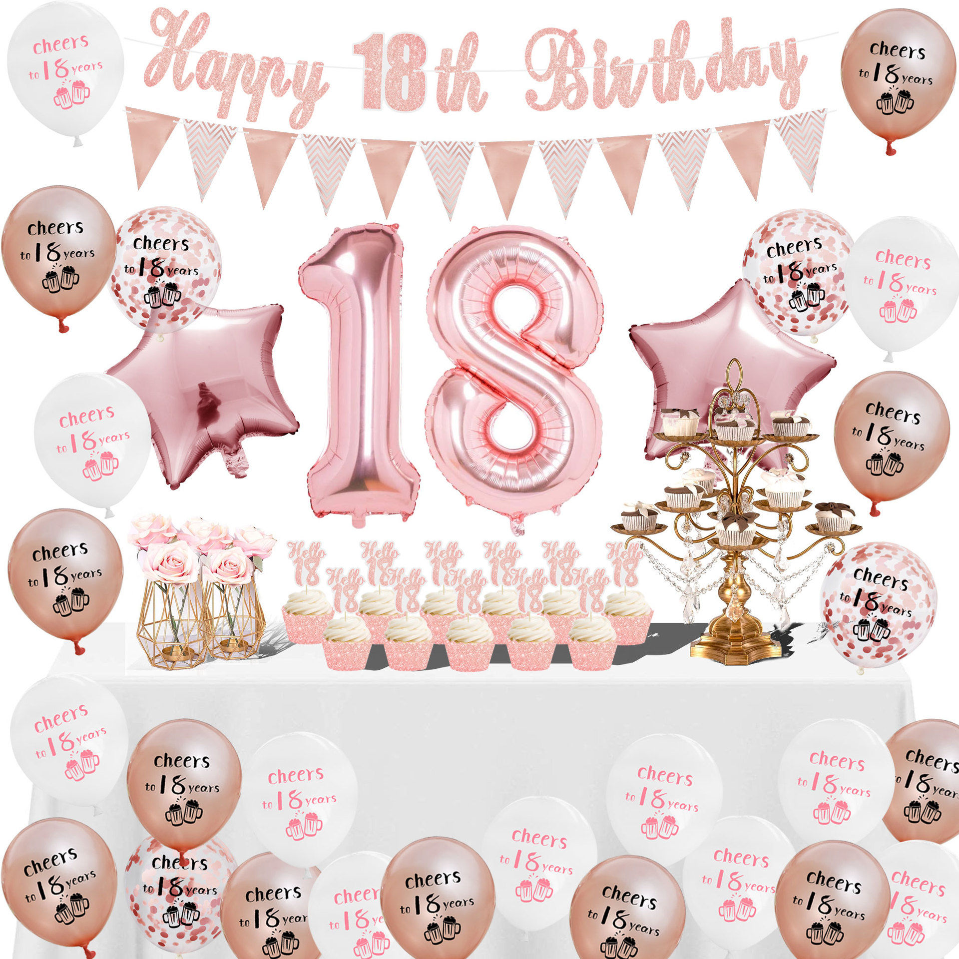 Happy 16/18/21/30/40th Birthday Party Rose Gold Balloon Set