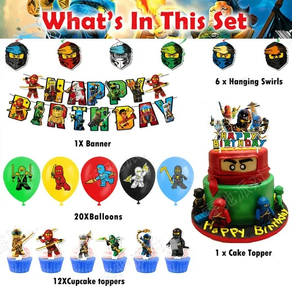 Thumbnail: Ninjago Balloon Party Cake Topper Birthday Banner Set