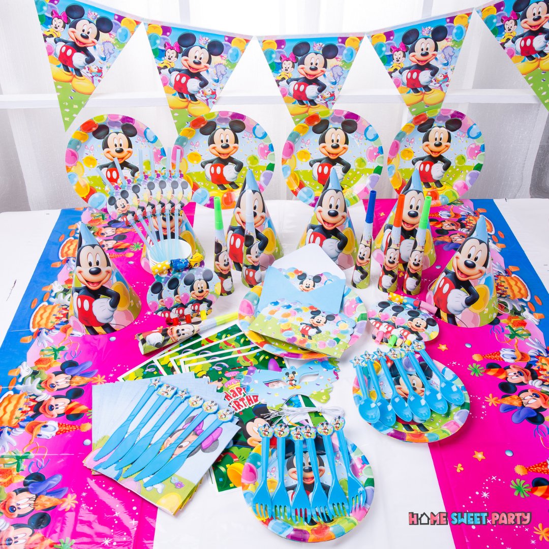 90pcs Happy Mickey Mouse Kid Birthday Tableware Set - 16 Essential Items