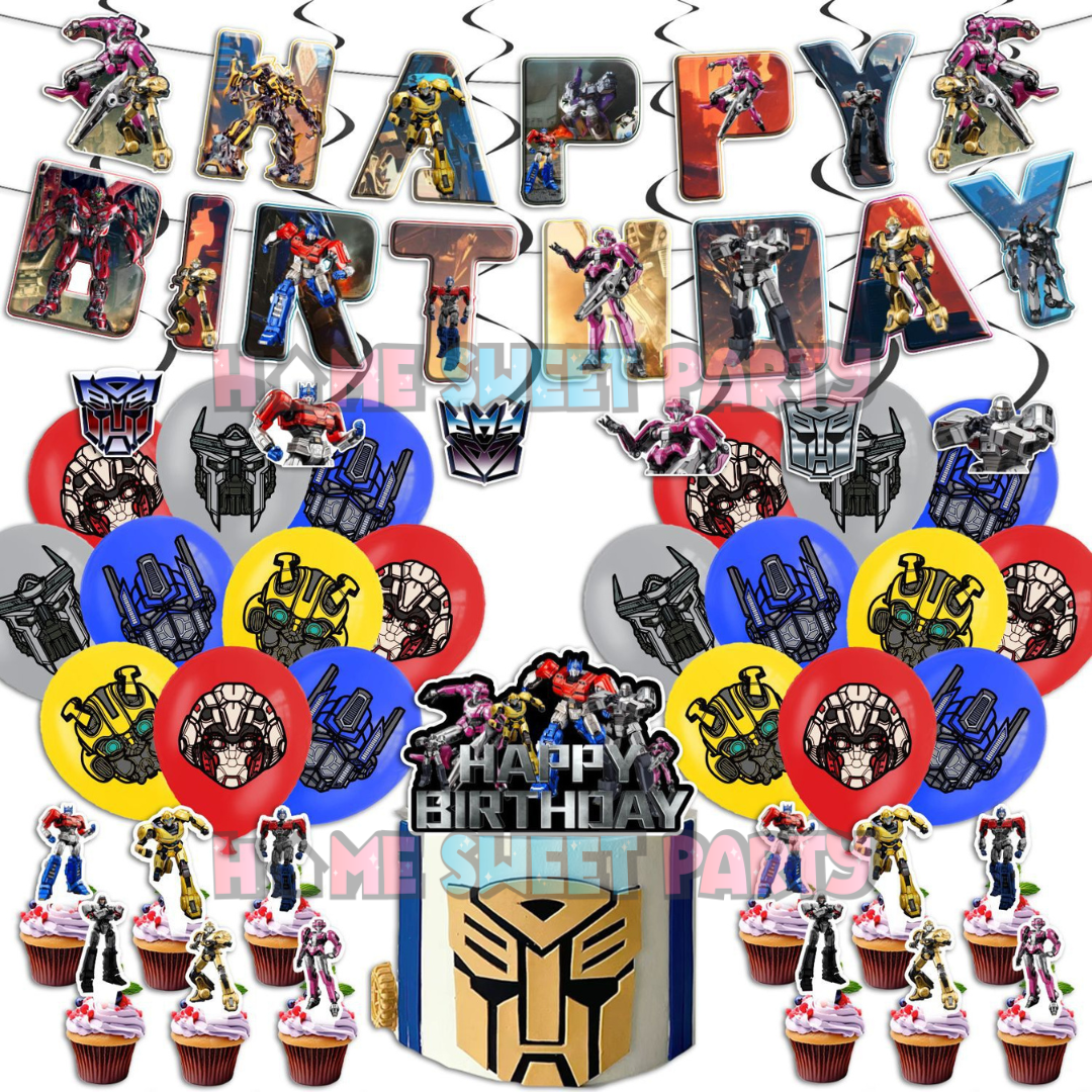 New Transformers Birthday Party Decoration Set Balloons Cake Topper Banner