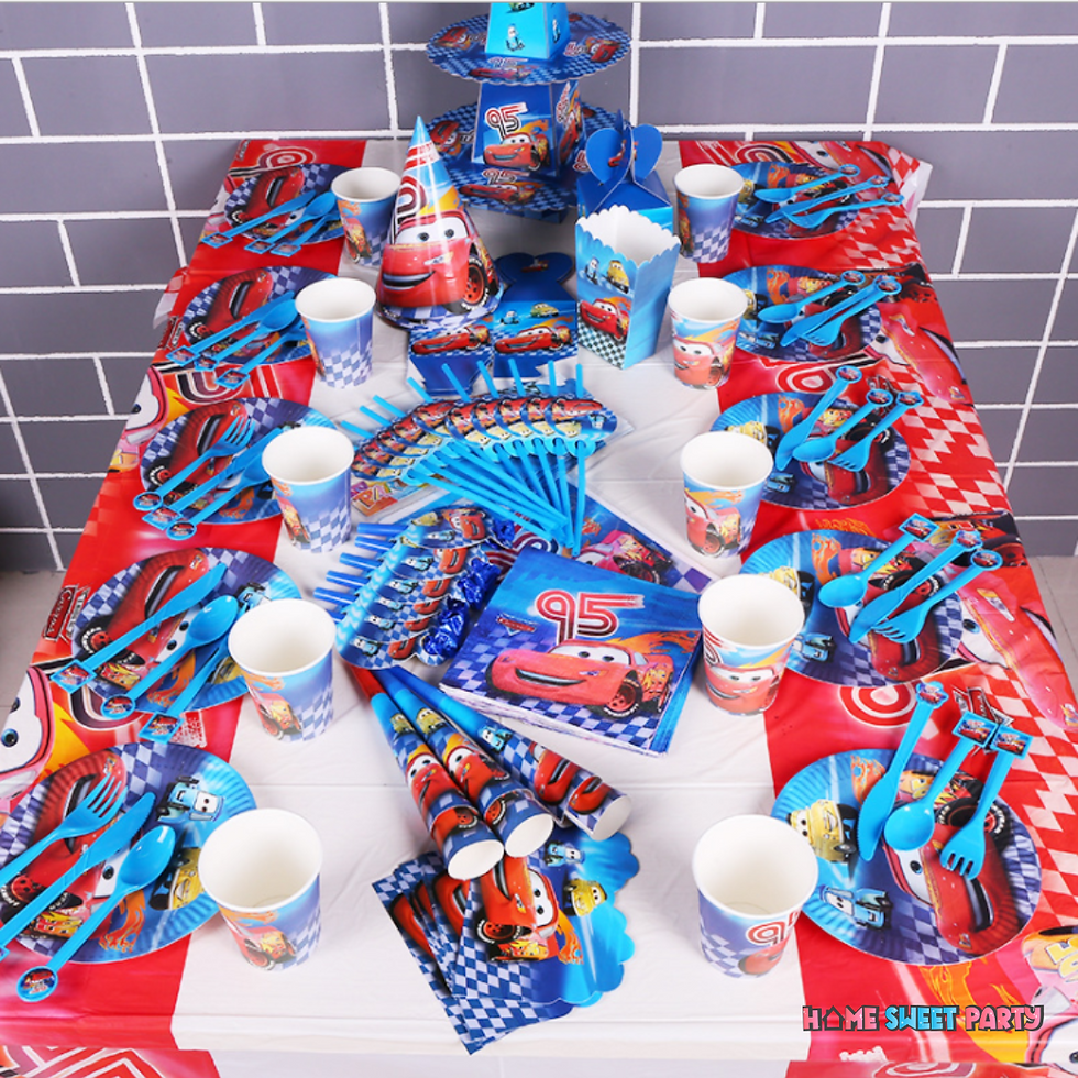 136pcs Hot Wheels Lighting MC Queen Birthday Tableware Set - 16 Essential Items