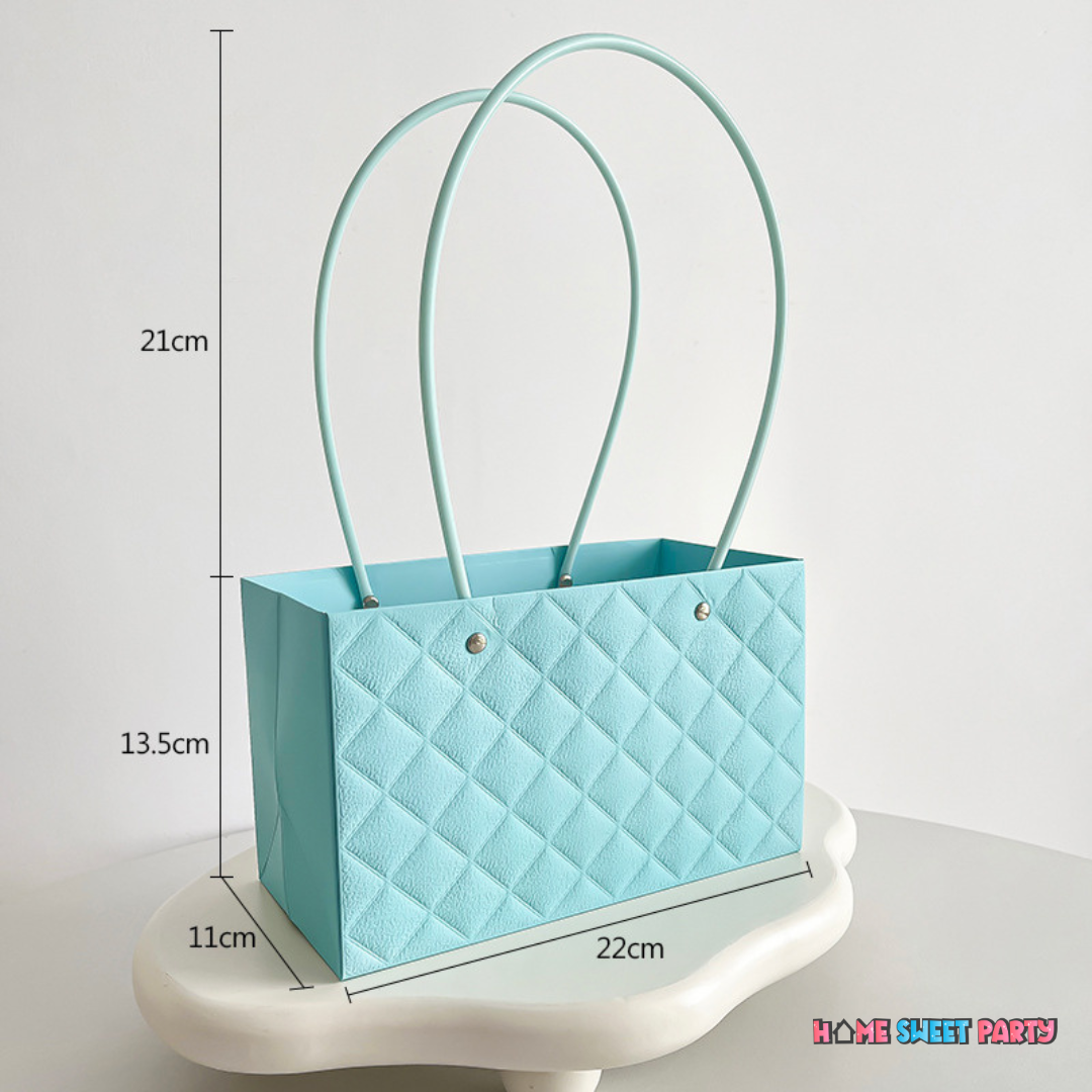 Cute Pastel BLUE Handbag Flower Box Bouquet Birthday Valentines Gift Box Idea