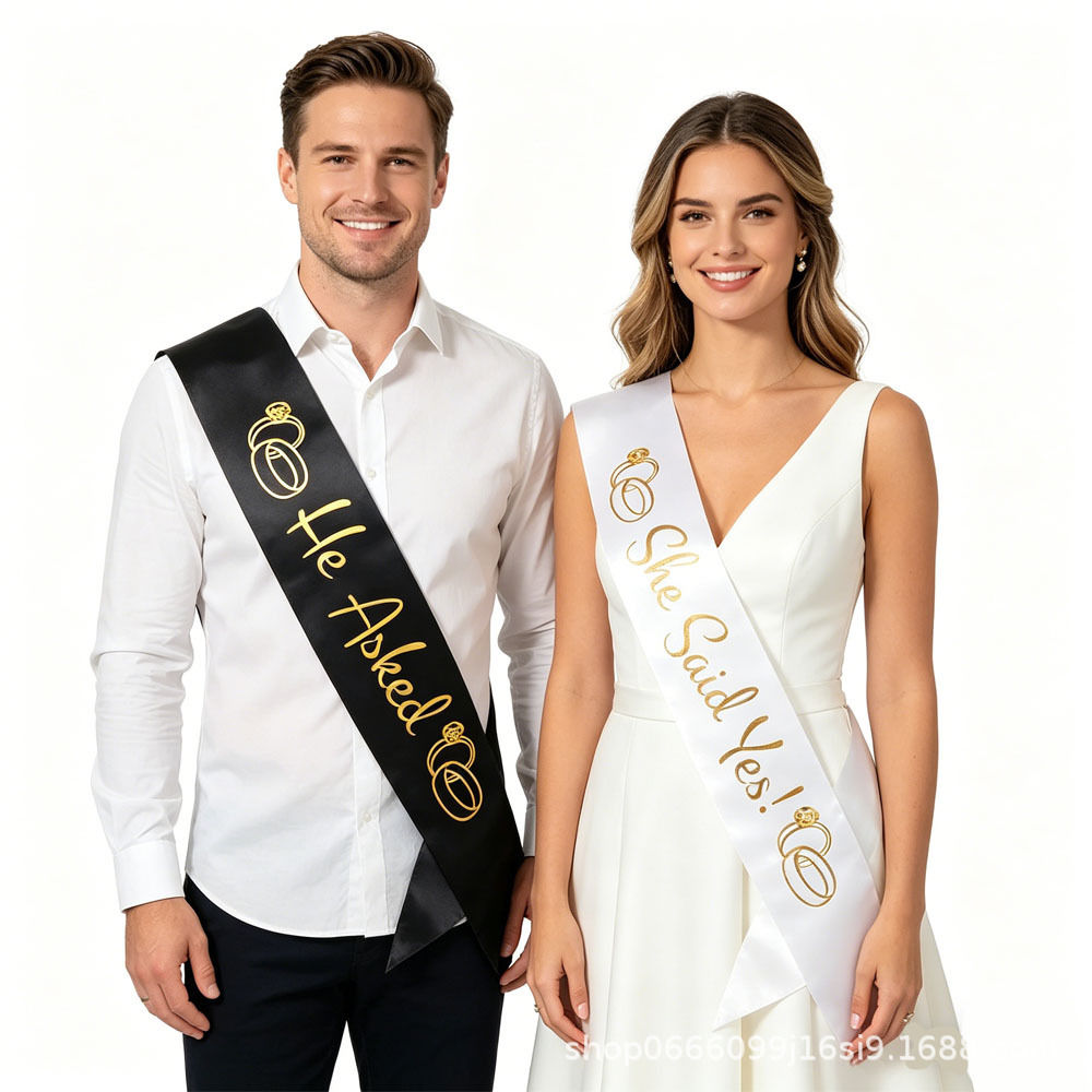 He Asked & She Said Yes Satin Bride and Groom Sash Set