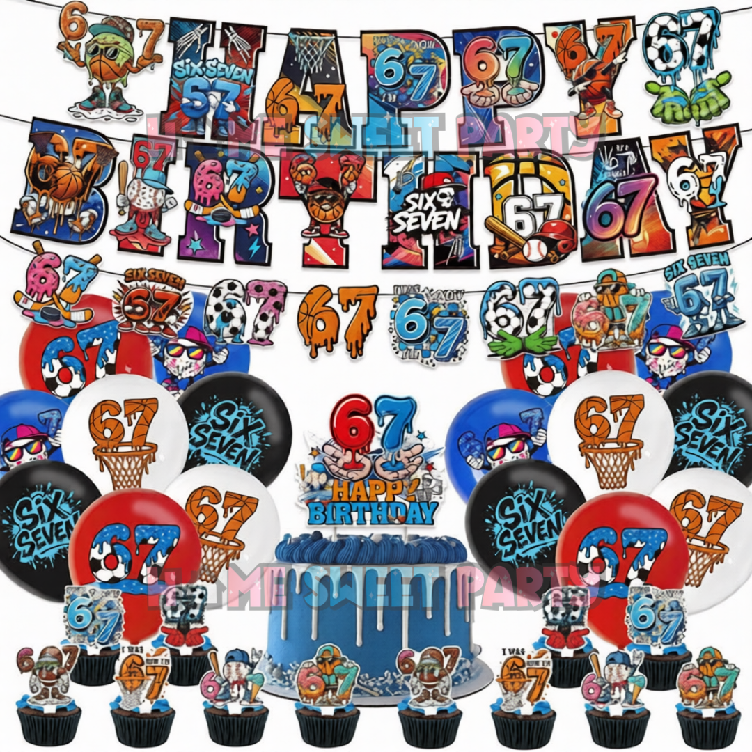 67 Six Seven Trending Boys Birthday Party Decoration Banner Cake Topper Banner