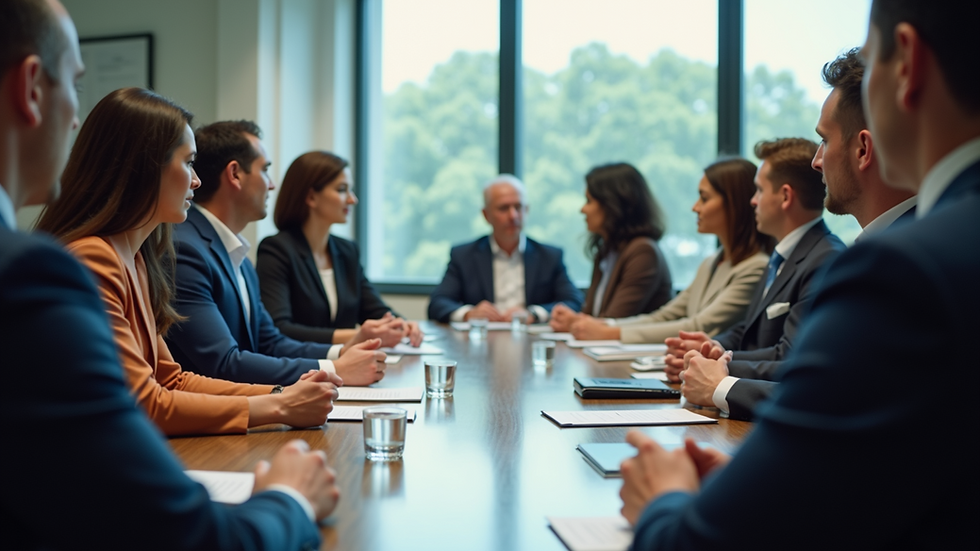 Eye-level view of a diverse group of professionals in a meeting room