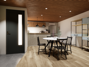 木の温もりと無骨な素材が調和するダイニングキッチン