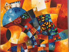 Acrilico e acquerello e su tavola in abete cm 150x150