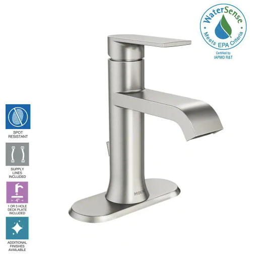 Thumbnail: Genta Single Hole Single-Handle Bathroom Faucet in Spot Resist Brushed Nickel