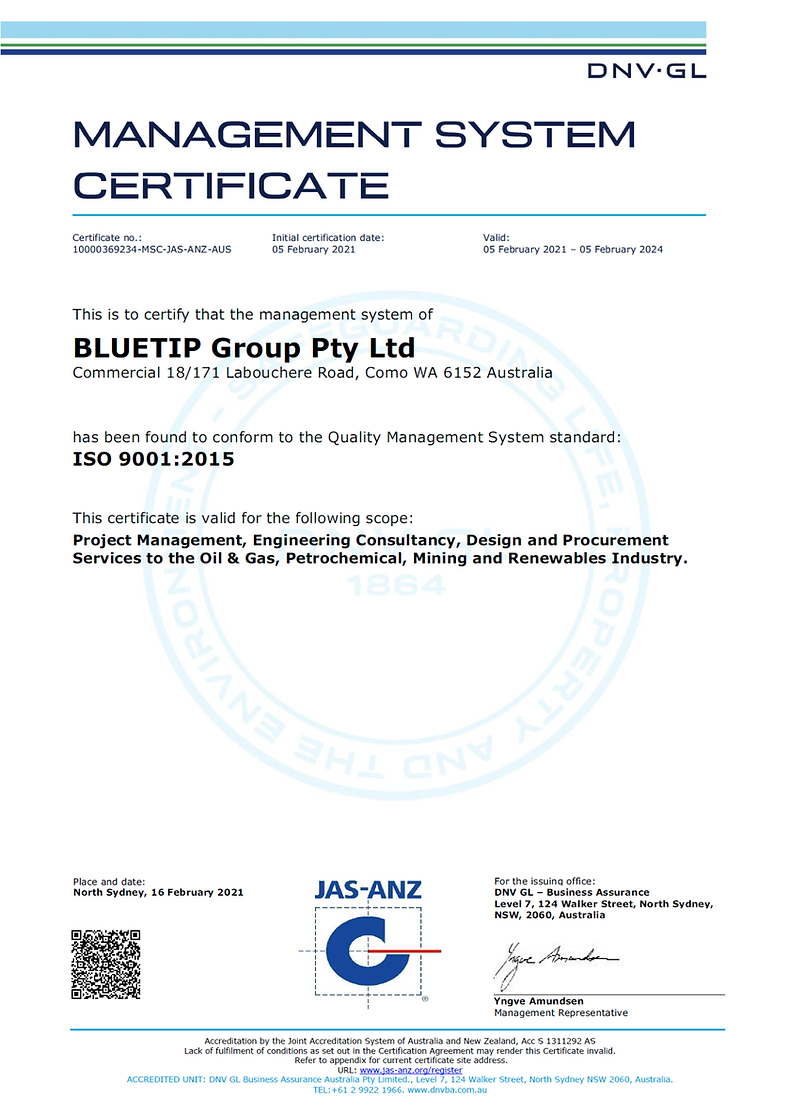 ISO Certificate BLUETIP