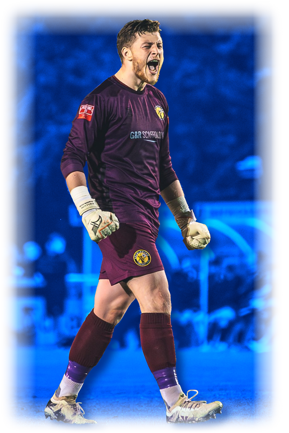 Callum Hawkins celebrating during the Playoff Semi-Final fixture against Redditch