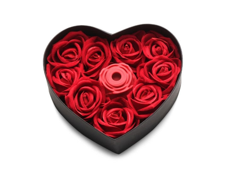 clit sucking rose vibrator in candy box filled with rose's without label