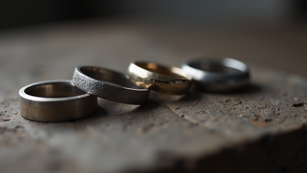 Close-up of different metal samples for custom rings