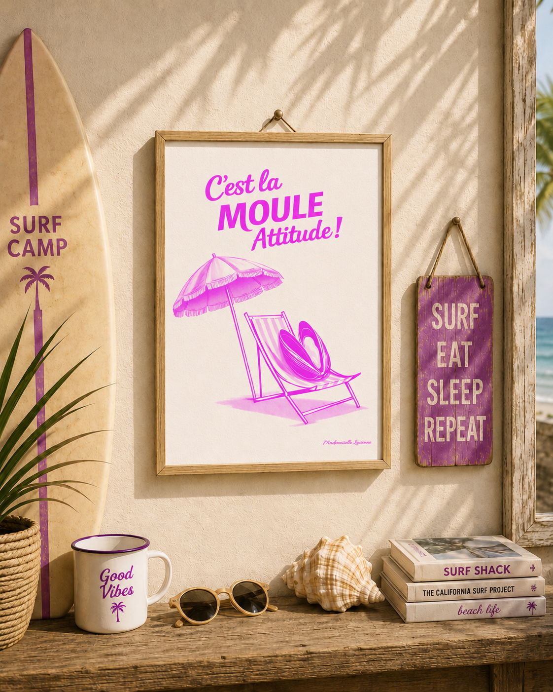 Affiche “C’est la Moule Attitude !” – Illustration sur Papier Texturé - Violet