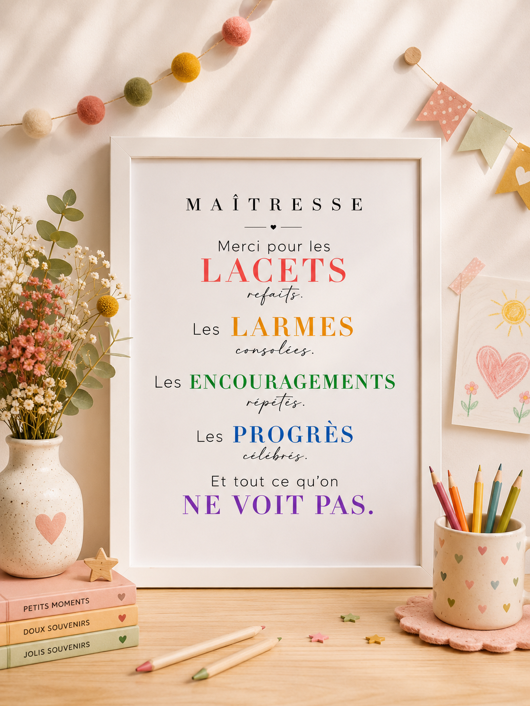 Affiche “Maitresse personnalisable” – Illustration sur Papier Texturé - Rainbow