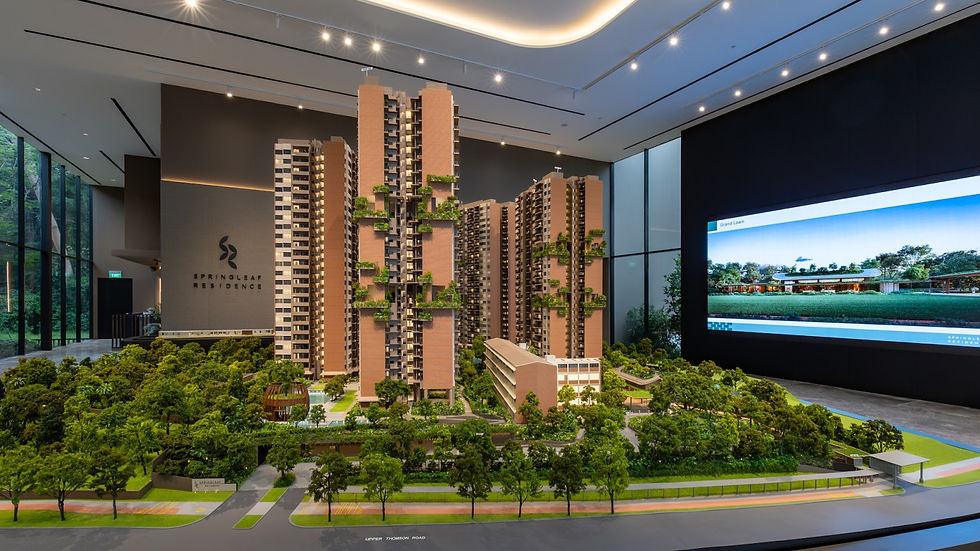 Eye-level view of the modern facade of Springleaf Residence