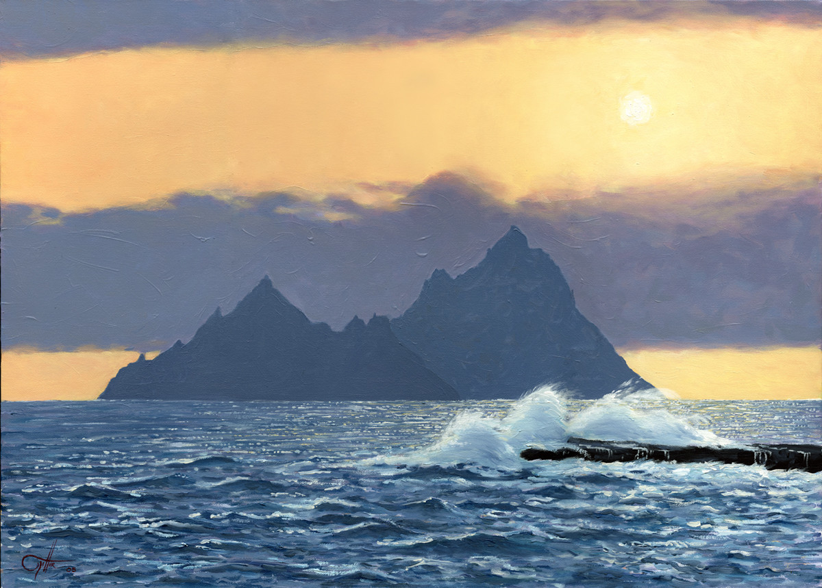 Painting of The Skellig Islands, available as a print.