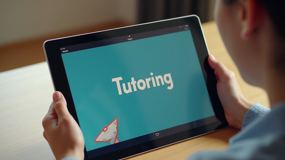 Close-up view of a digital tablet displaying an interactive tutoring session