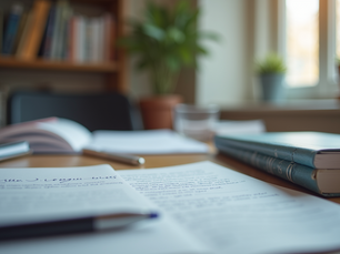 Eye-level view of a study desk with IELTS preparation books and notes