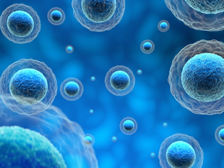 An illustration of human cells with a blue background.