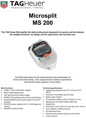 TAG Heuer MS200 Microsplit Stopwatch (USED) | Event Timing Shop