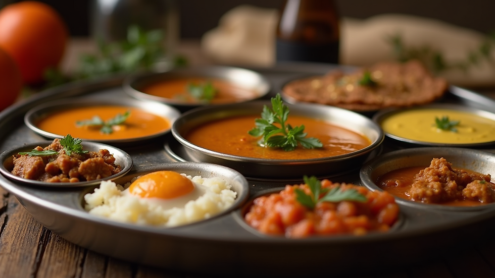 Close-up view of a traditional Punjabi thali with various dishes