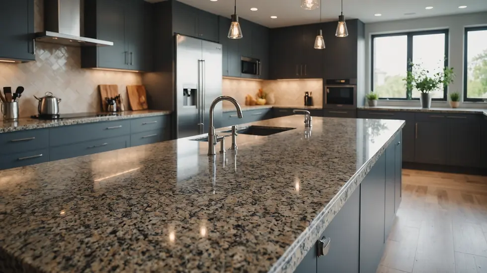 Eye-level view of a granite countertop installed in a modern kitchen