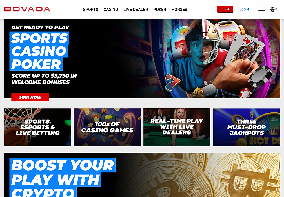 Example of an online casino interface on desktop