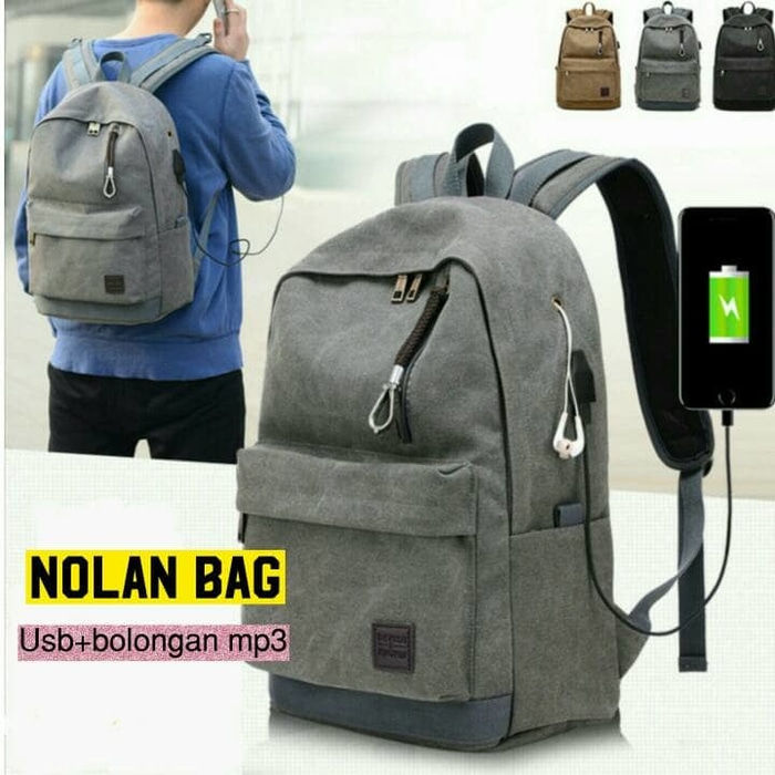 Tas Ransel Backpack Pria Kanvas Import with USB-Port
