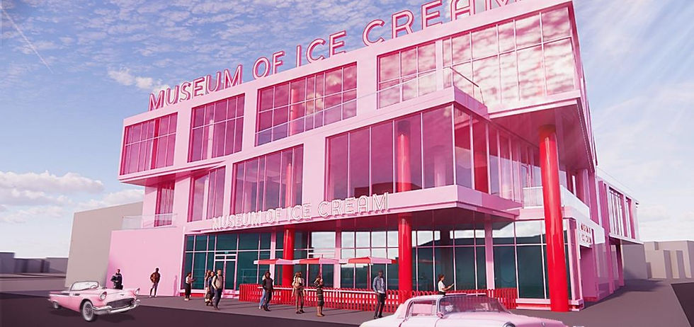 Architectural rendering of the pink Museum of Ice Cream building planned for West Adams Boulevard in Los Angeles
