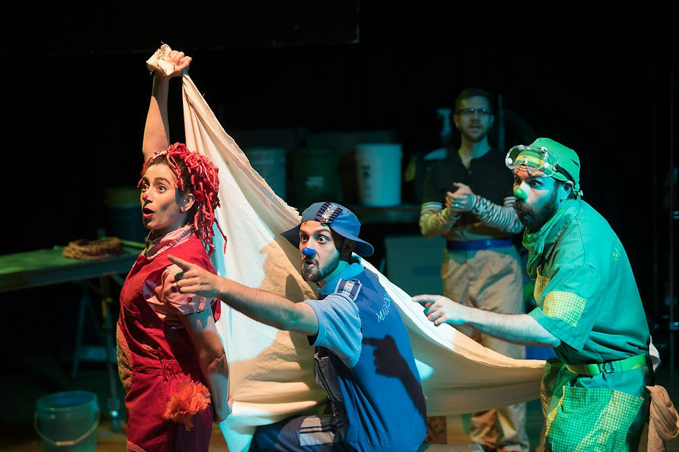 Yellow Bird Chase actors create an imaginary boat with simple stage props