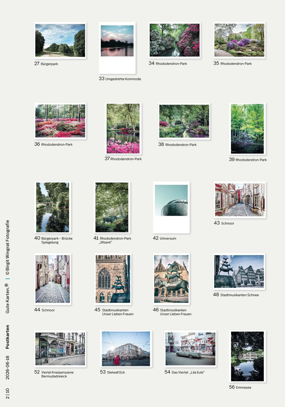 Postkarten-Sortiment von Gute Karten und Fotografin Birgit Wingrat Stadtansichten von Bremen, Berlin und Hamburg sowie Blumenmotiven.