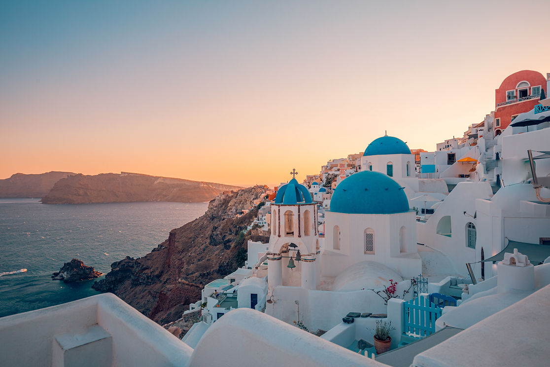 Europe summer destination Traveling tourism, sunset scenic famous landscape of Santorini i
