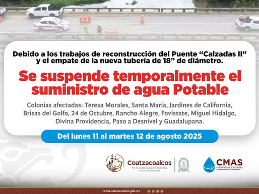 Suspensión temporal de suministro de agua potable en Coatzacoalcos