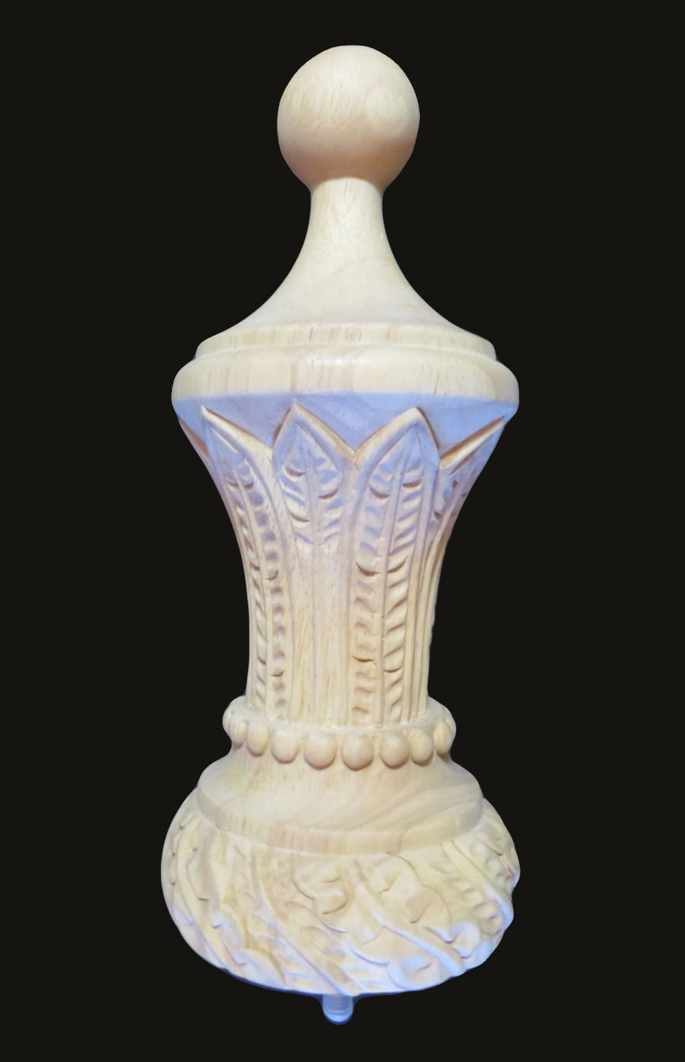 Hand Carved Wood Finial 11"H White Stain Grade Hardwood. #43